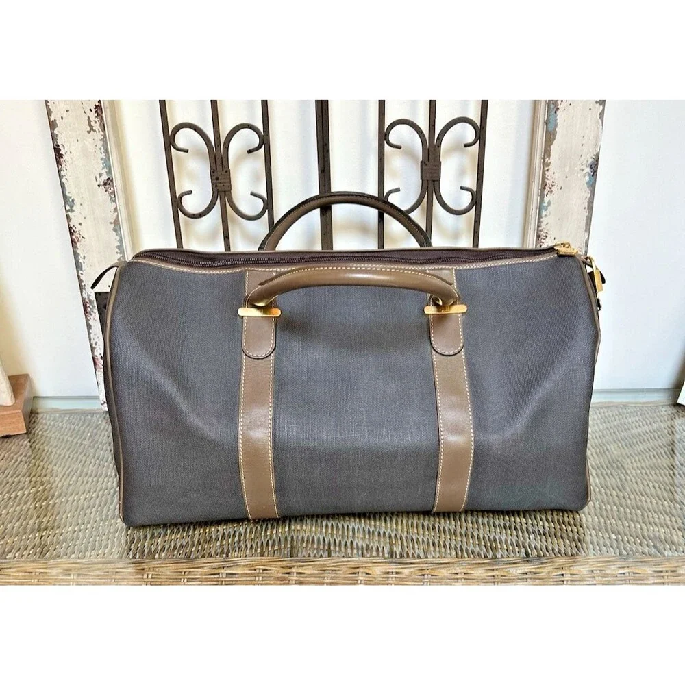 Dunhill Boston Weekender Bag Brown Leather & Coated Canvas Dunhill Lock/Key Tag